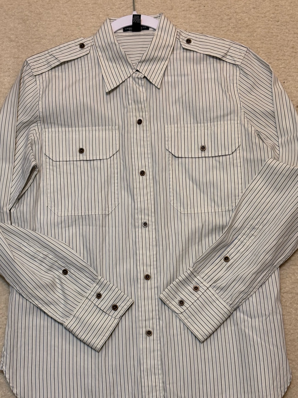 Men's Long-Sleeve White Shirt with Thin Black & Blue Alternating Stripes
